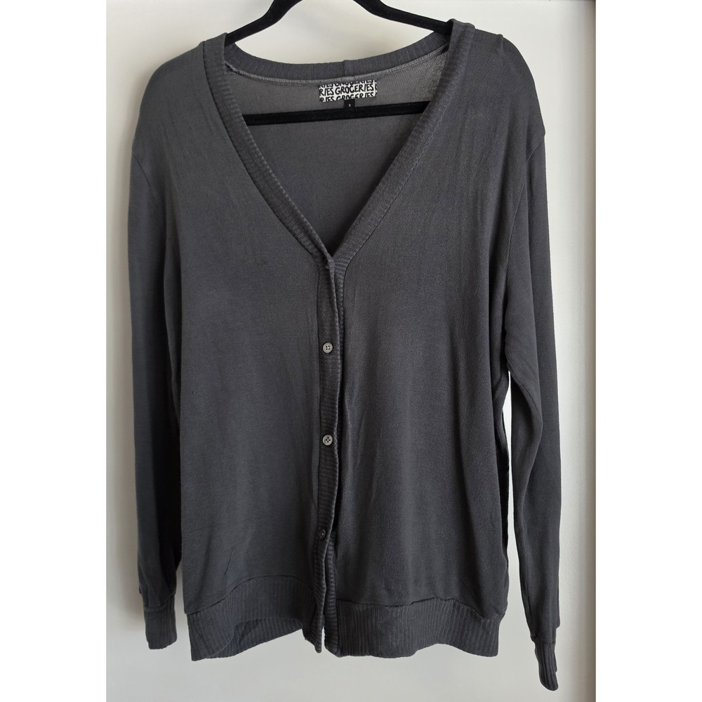 Groceries Apparel Cardigan Women S Gray Long Sleeve Solid Casual Minimalist